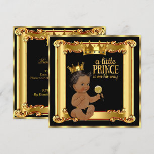 Prince Baby Shower Gold Faux Foil Black Ethnic Invitation