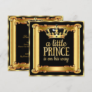 Prince Baby Shower Gold Faux Foil Black Frame Invitation