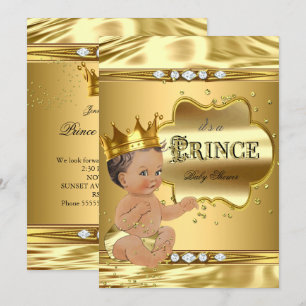 Prince Baby Shower Gold Foil Brunette Baby Boy Invitation