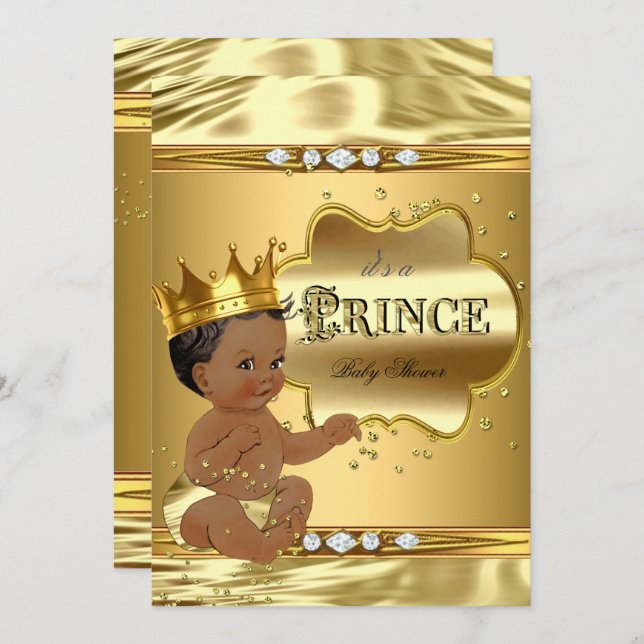 Prince Baby Shower Gold Foil Ethnic Baby Boy Invitation (Front/Back)