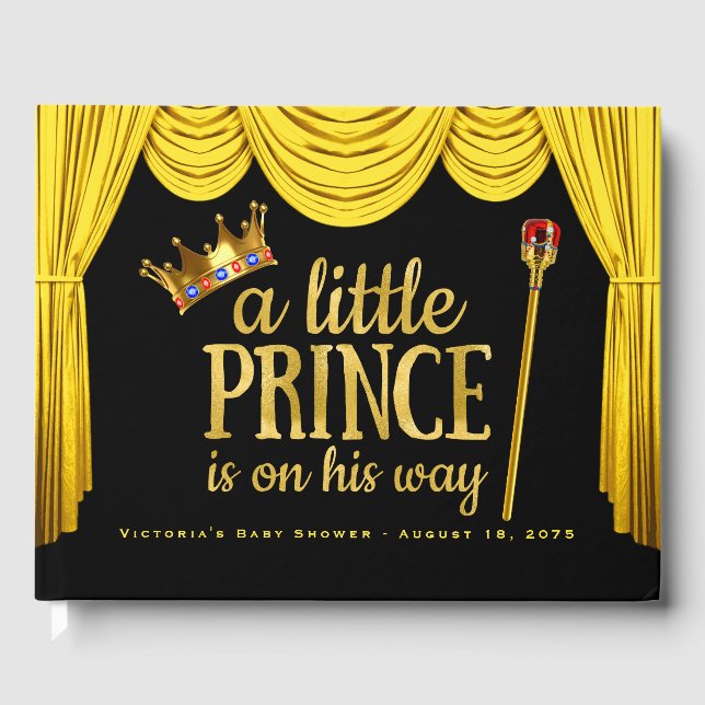 Prince Baby Shower Guest Book Black Gold Prince (Front)