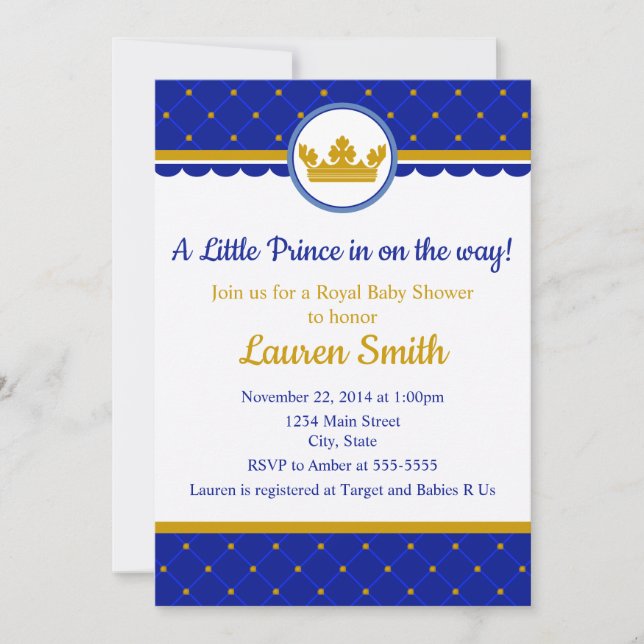 Prince Baby Shower Invitation Baby Boy Royal (Front)