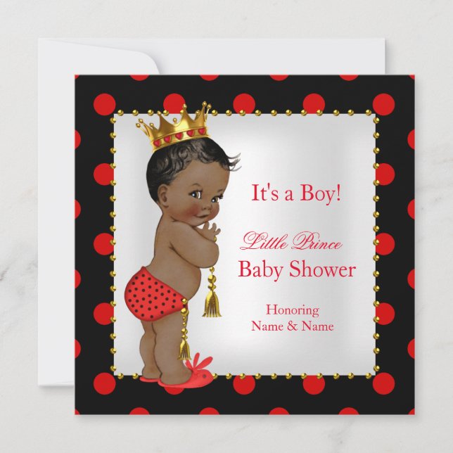 Prince Baby Shower Red Black Boy Ethnic Invitation (Front)