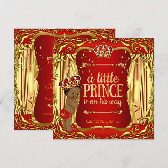 Prince Baby Shower Red Gold African American Invitation (Front/Back)