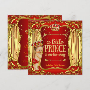 Prince Baby Shower Red Gold Boy Brunette Invite