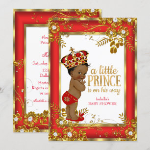 Prince Baby Shower Red Gold White Ethnic Invitation