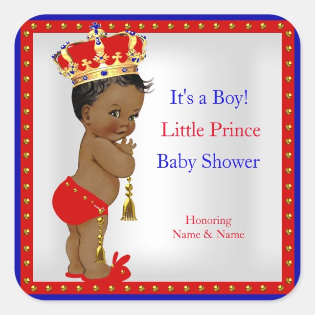 Prince Baby Shower Red White Blue Boy Ethnic Square Sticker (Front)