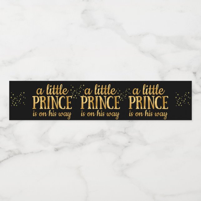 Prince Baby Shower Royal Black Gold Foil Boy Water Bottle Label (Single Label)
