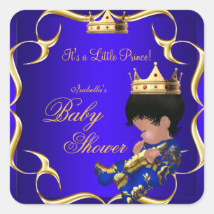 Prince Baby Shower Royal Blue Gold Boy Crown 3 Square Sticker