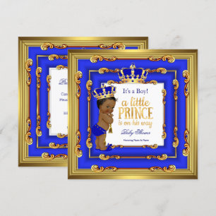 Prince Baby Shower Royal Blue Gold Frame Ethnic Invitation