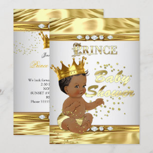Prince Baby Shower White Gold Foil Ethnic Invitation