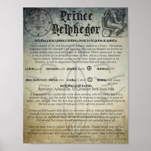 Prince Belphegor Goetia Demon Poster (Front)