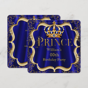 Prince Birthday Royal Blue Gold Crown Mens 2 Invitation