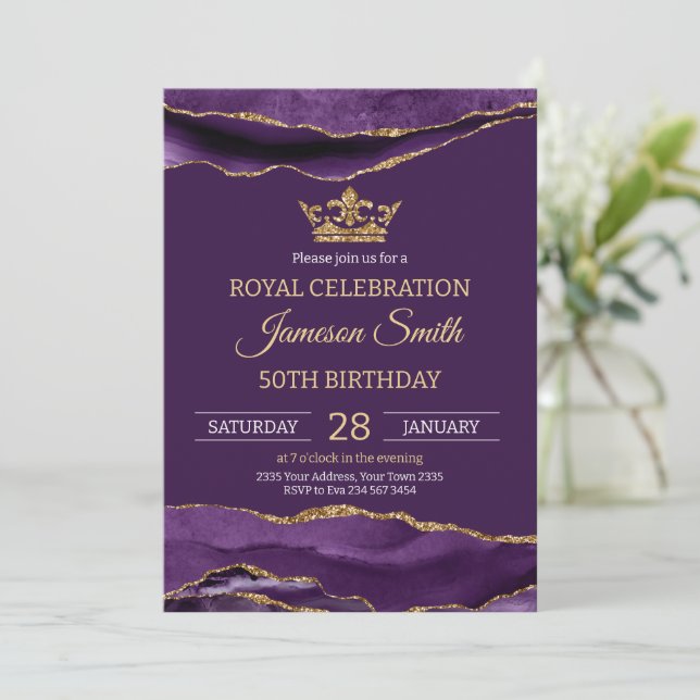 Prince Birthday Royal Purple Gold Invitation (Standing Front)