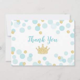 Prince Blue Gold Confetti Baby Shower Thank You Card