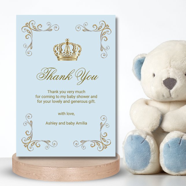 Prince Blue Gold Crown Boy Thank You Baby Shower (Creator Uploaded)