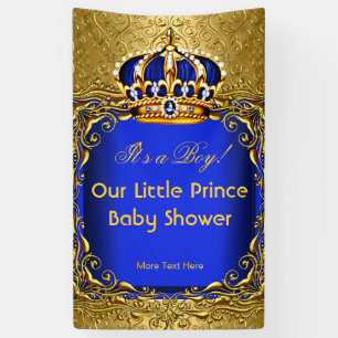 Prince Blue Gold Damask Baby Shower Boy 2 Banner