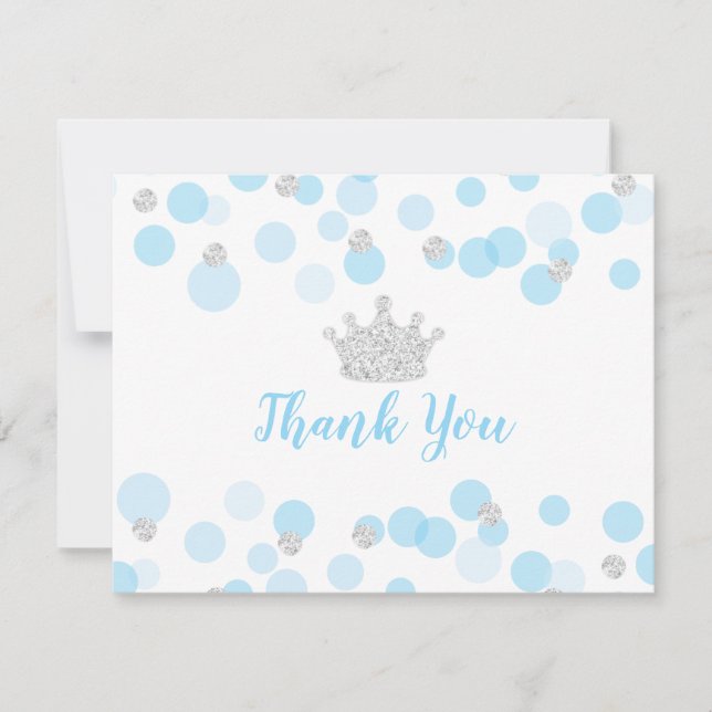 Prince Blue Silver Confetti Baby Shower Thank You (Front)