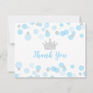 Prince Blue Silver Confetti Baby Shower Thank You