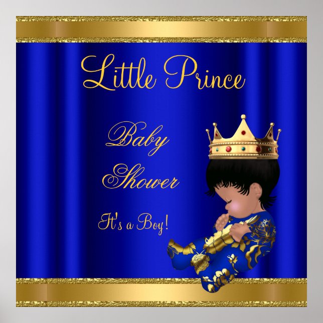Prince Boy Baby Shower Blue 2 African American Poster (Front)