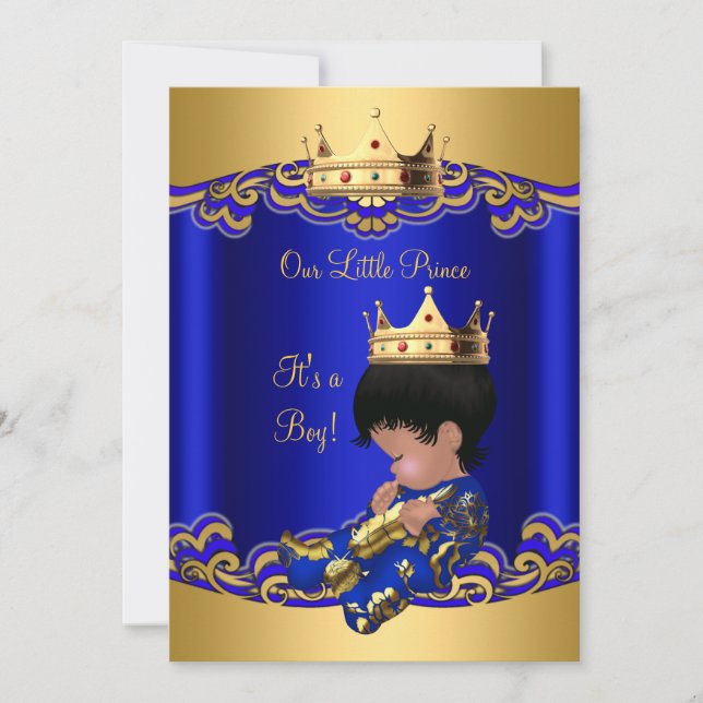 Prince Boy Baby Shower Blue African American 3a Invitation (Front)