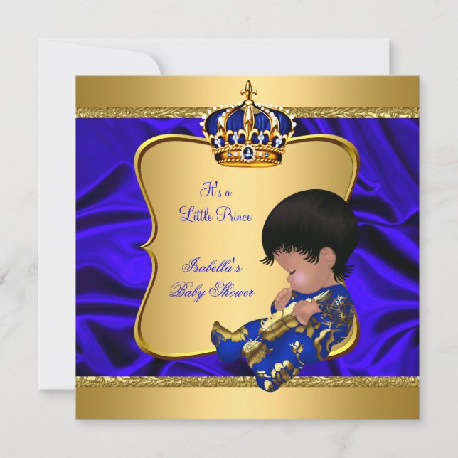 Prince Boy Baby Shower Blue African American Silk Invitation (Front)