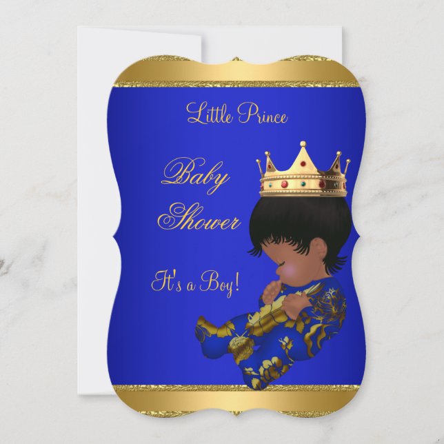 Prince Boy Baby Shower Blue Ethnic Invitation (Front)