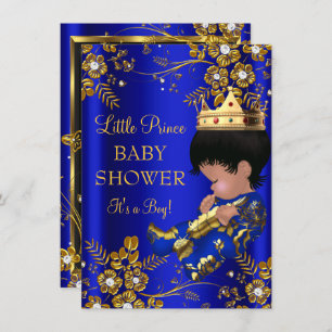 Prince Boy Baby Shower Blue Gold Invitation