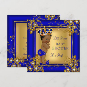 Prince Boy Baby Shower Gold Blue African American Invitation