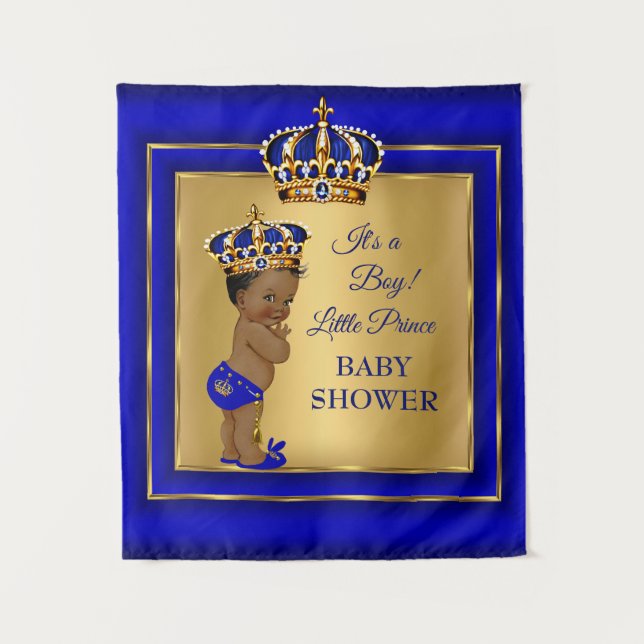 Prince Boy Baby Shower Gold Blue African American Tapestry (Front)
