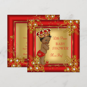 Prince Boy Baby Shower Gold Red African American Invitation