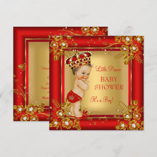 Prince Boy Baby Shower Gold Red Brunette Invitation