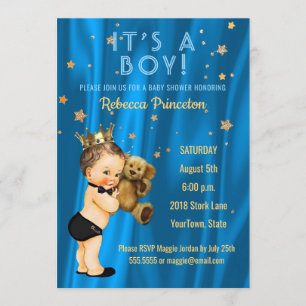 Prince Boy Baby Shower Invitation Blue Gold Stars