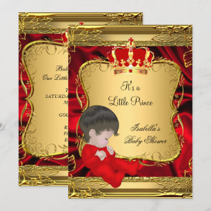 Prince Boy Baby Shower Red Ornate Gold Invitation