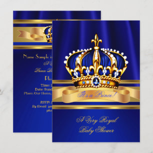 Prince Boy Baby Shower Royal Blue Gold Crown Invitation