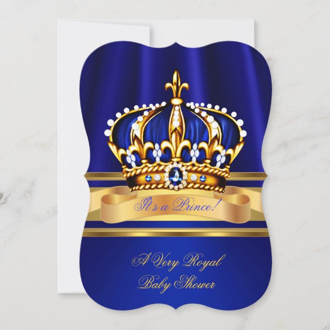 Prince Boy Baby Shower Royal Blue Gold Crown Invitation (Front)