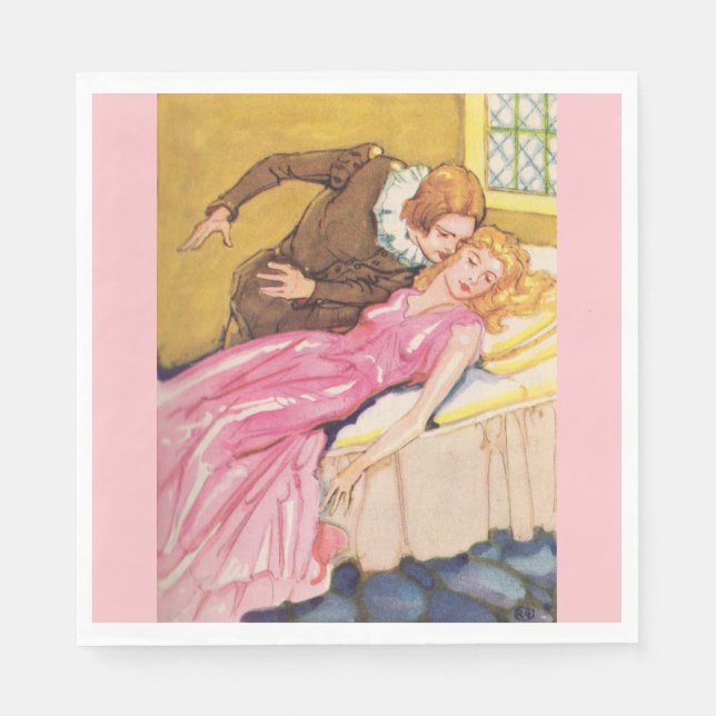 Prince Charming kissing Sleeping Beauty Napkin (Front)