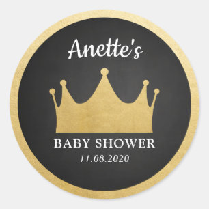 Prince Crown   Baby Shower Gold Foil   Chalkboard Classic Round Sticker