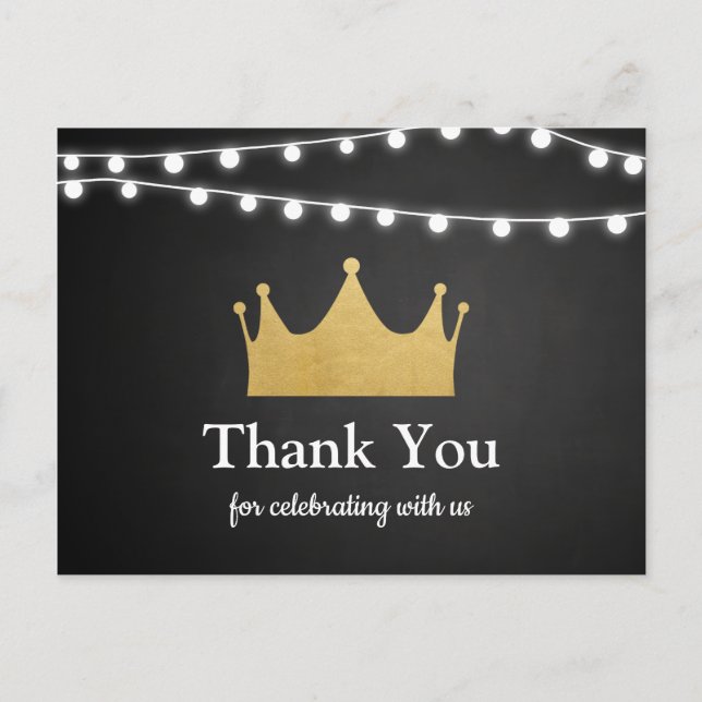 Prince Crown | Baby Shower Gold Foil | Thank You Postcard (Front)