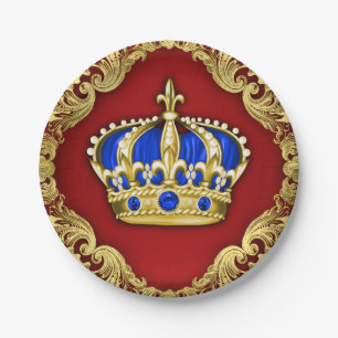 Prince Crown Red Blue Prince Baby Shower Paper Plate