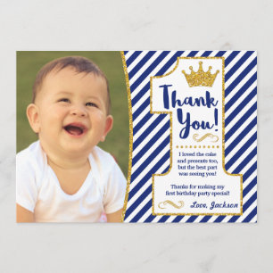 Prince First Birthday Thank You Card