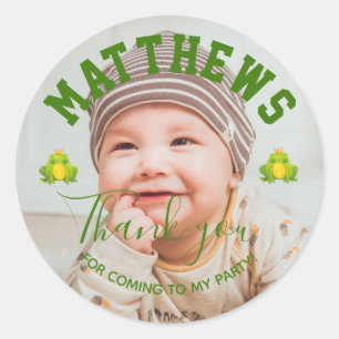 Prince Frog 1st Birthday Party Thank you Photo Classic Round Sticker