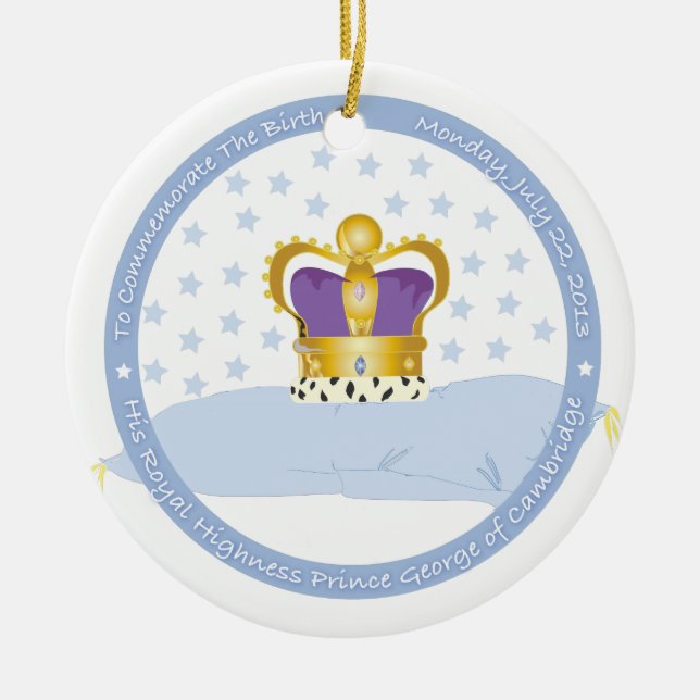 Prince George of Cambridge Pillow and Crown Ceramic Tree Decoration (Front)