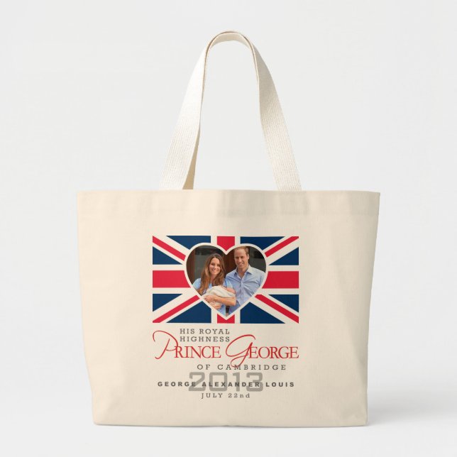 Prince George - William & Kate Large Tote Bag (Front)