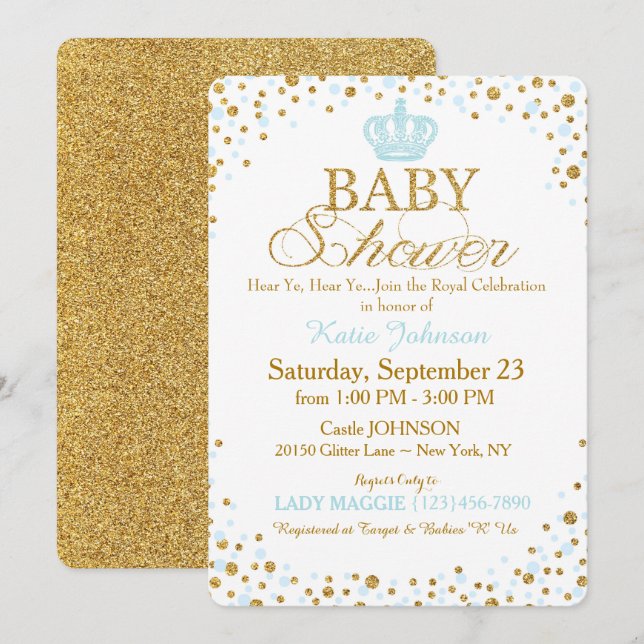 Prince Gold Glitter Sprinkle Baby Shower Invitation (Front/Back)