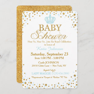 Prince Gold Glitter Sprinkle Baby Shower Invitation
