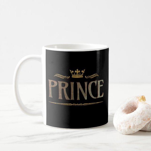 PRINCE - Grand Medieval Royal Crown Lettering Coffee Mug (With Donut)