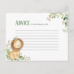 Prince Greenery Lion Baby Shower Advice Card