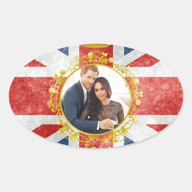 Prince Harry and Meghan Markle Oval Sticker (Front)