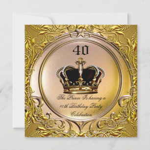 Prince King Gold Royal Black Crown Birthday 3a Invitation